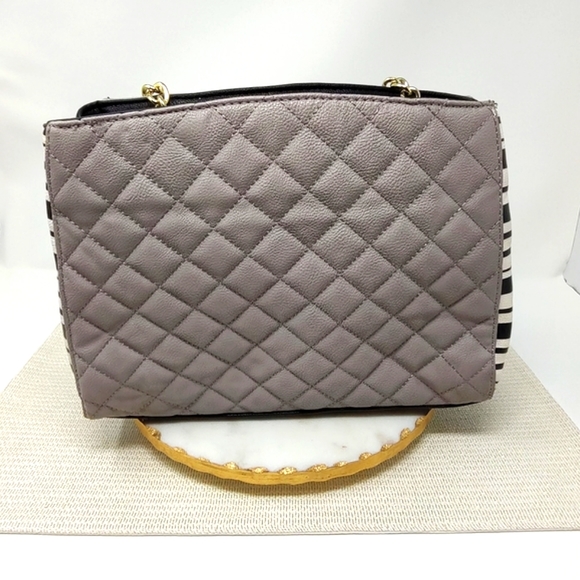 Betsey Johnson gray, black and white stripe quilted faux leather versatile purse - Picture 3 of 12